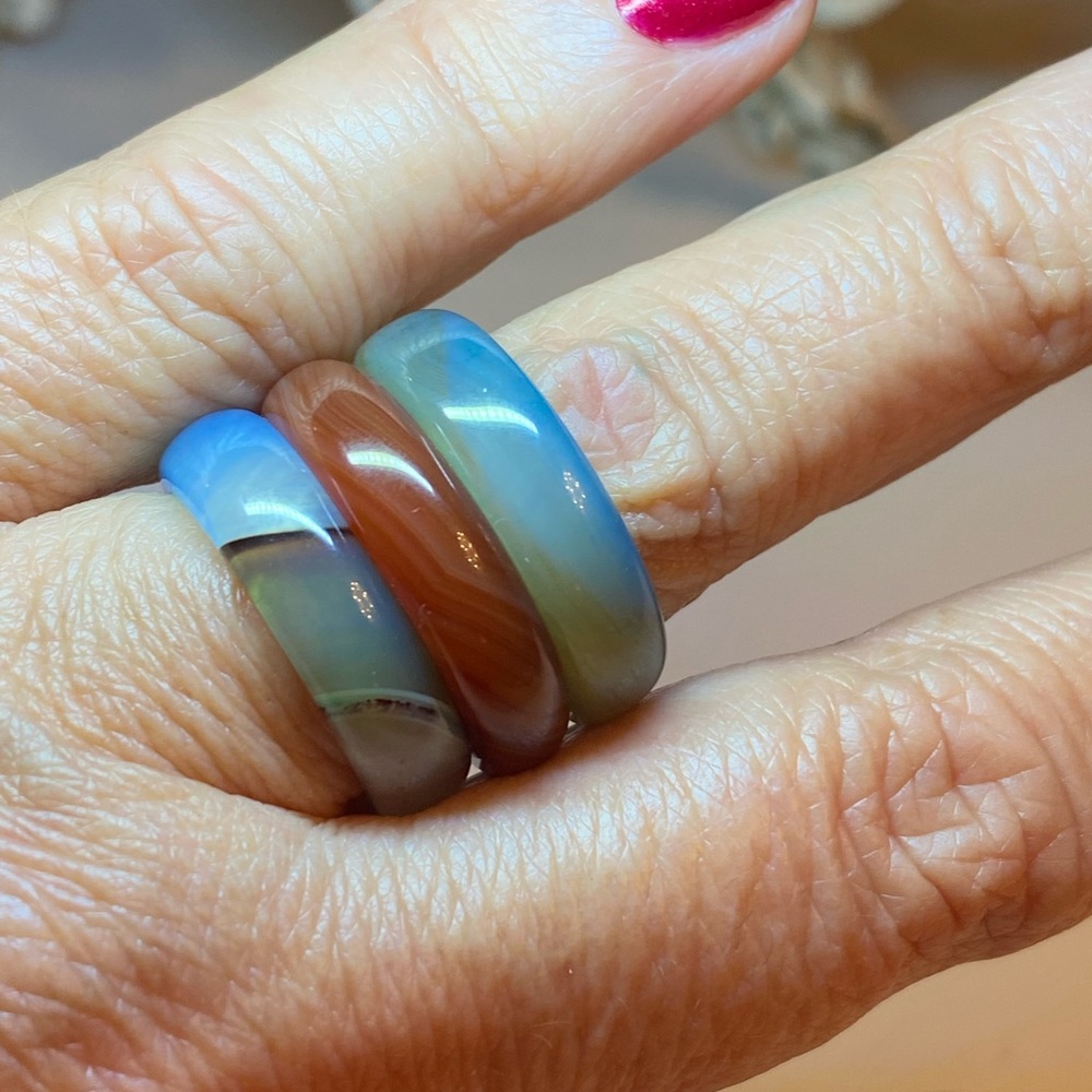 Natural Agate Three Stackable Bands Ring - image 6